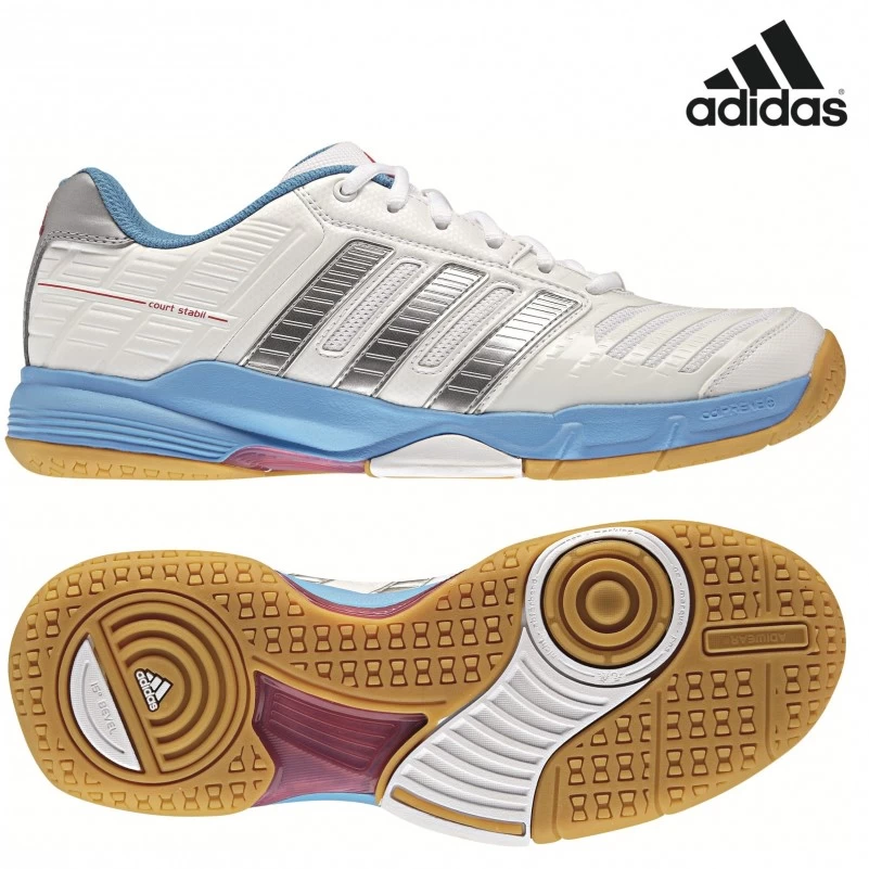 Adidas Court Stabil 10 W Damen Indoorschuhe Weiß / Blau / Silber