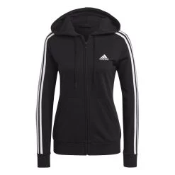 Adidas Essentials 3-Streifen French Terry Kapuzenjacke Damen Schwarz / Weiß
