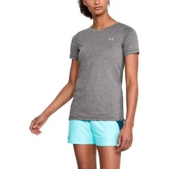Under Armour Damen HeatGear® Shirt Fitness T-Shirt Kurzärmlig Grau